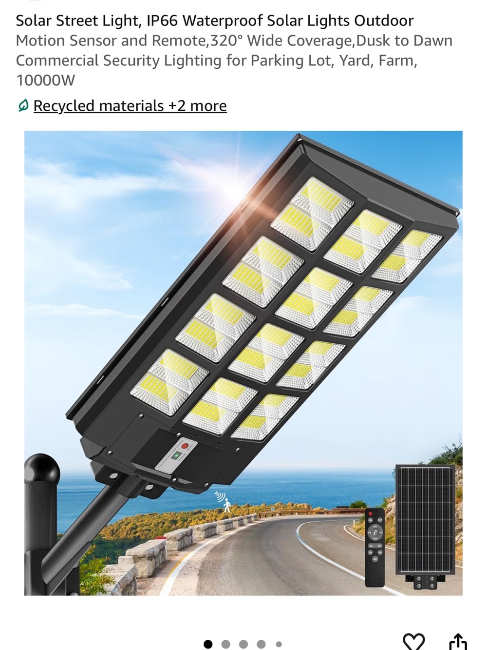 Amazon Solar LED Street Light - Black with Yellow LED Panels